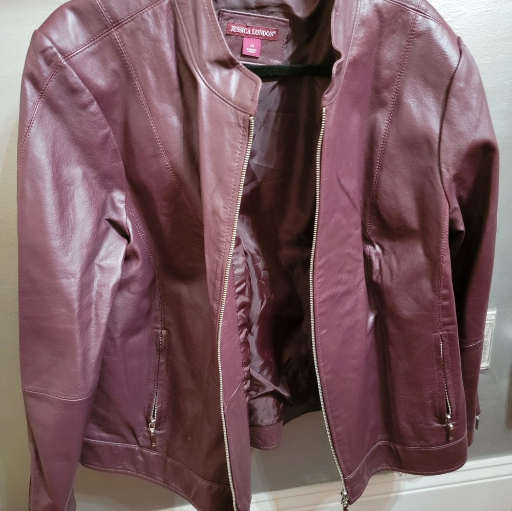 Jessica London Women's Deep Purple Genuine Leather Jacket